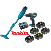 Kit Parafusadeira de Impacto DHP490WF1B 18v e Aspirador de Pó DCL180Z + 5 Baterias (1/3.0ah + 4/5.0ah) e carregador Makita