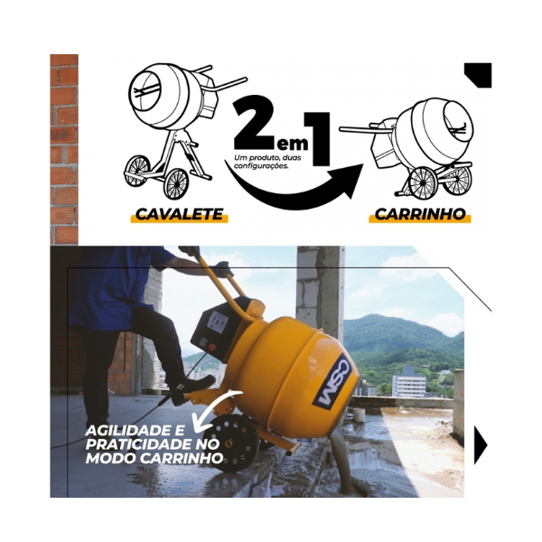 Betoneira para concreto smart desmontada 130L com motor mono 220v CSM