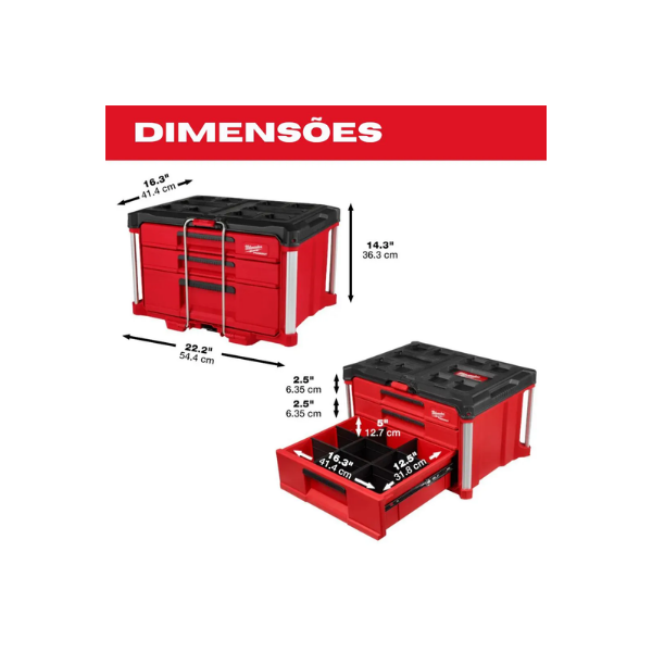 CAIXA FERRAMENTAS COM GAVETA TRIPLA PACKOUT 48228443 MILWAUKEE