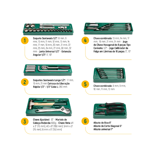 caixa ferramentas metalica com 3 gavetas 70 pecas st95104a706 sata