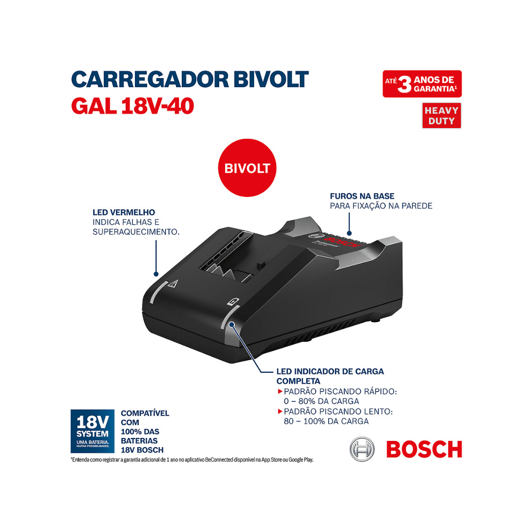 Carregador De Bateria 18v Gal 18v-40 Bosch