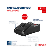 Carregador De Bateria 18v Gal 18v-40 Bosch