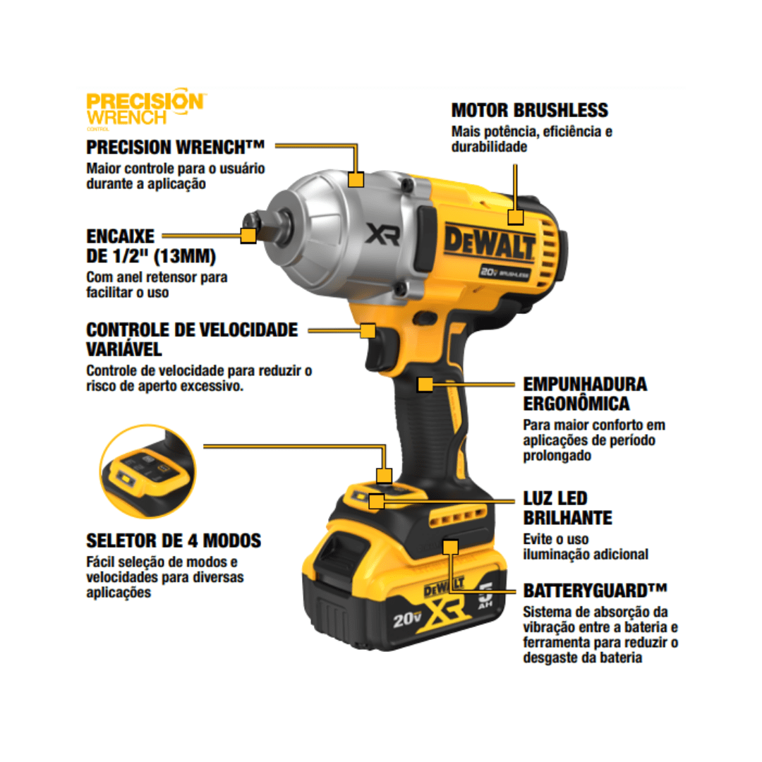 chave de impacto 1,2 20v brushless sem bateria dcf900bb3 dewalt