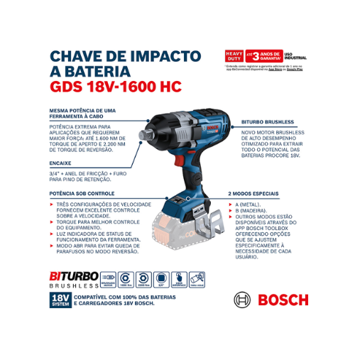 Chave De Impacto 3,4 18v 1600nm Sem Bateria Gsd 18v 1600 Bosch