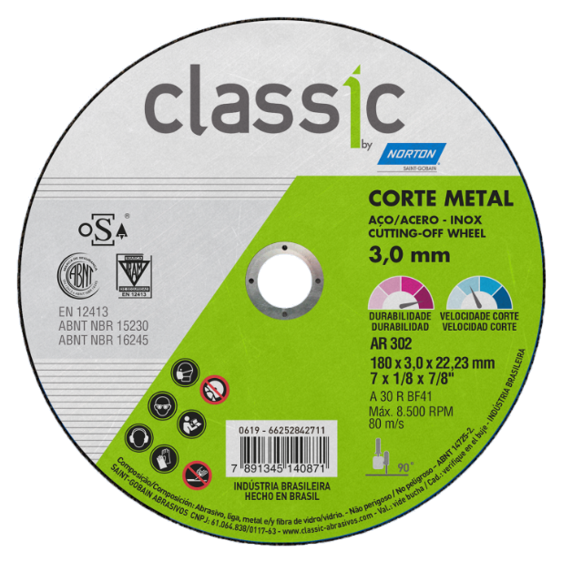 disco corte 7x3x7,8 classic 2 telas