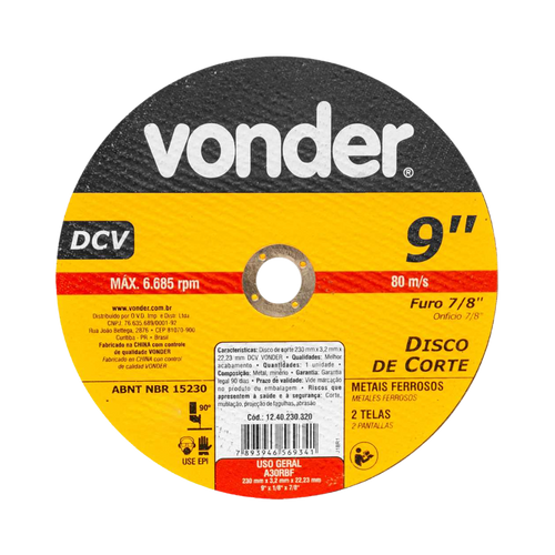 Disco Corte 9 3.2 X 7/8 Dcv (2 Tela) Vonder