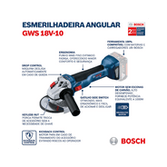 esmerilhadeira angular gws 18v 10 brushless sem bateria bosch diferenciais