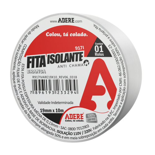 Fita Adesiva Isolante 18mm X 10mm 917 Branca Adere