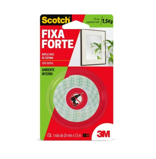 Fita Adesiva Dupla Face Espuma 24Mm X 1,5M Fixa Forte Scoth 3M