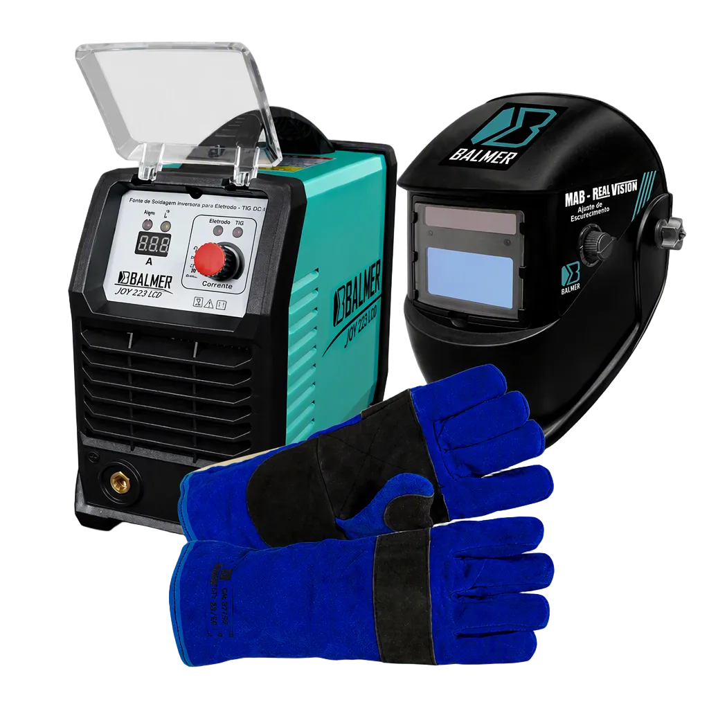 Kit Soldador - Máquina de Solda Joy 223 DV, Máscara de Solda Automática e Luva de Segurança