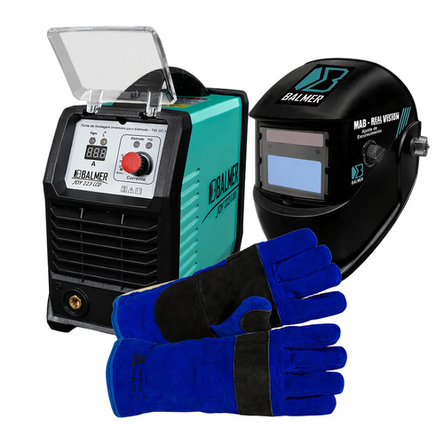 Kit Soldador - Máquina de Solda Joy 223 DV, Máscara de Solda Automática e Luva de Segurança
