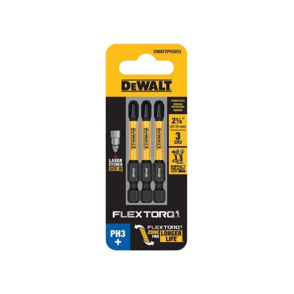 jogo bits fenda phil ph3 flextorq 214 3pcs dwaf2ph3ir3 dewalt 527517