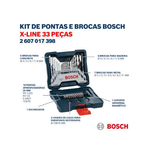 jogo de ferramentas e acessorios com 33 pecas xline bosch 527721