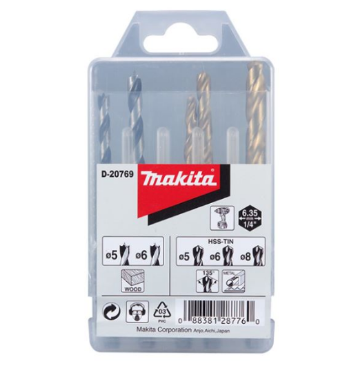 Jogo Broca Aço Ráp/Aço Carb C/ 05Pç Haste Hexag 1/4 Ref D-20769 Makita