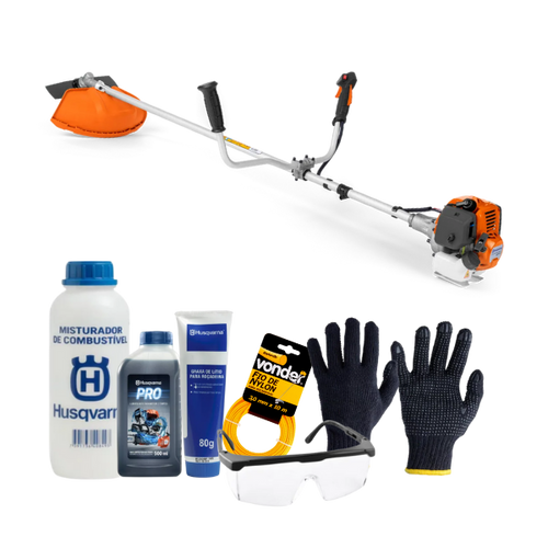 Roçadeira Husqvarna 321r 25,4cc + kit de manutenção e segurança - óleo, misturador, graxa, luva, óculos e nylon.