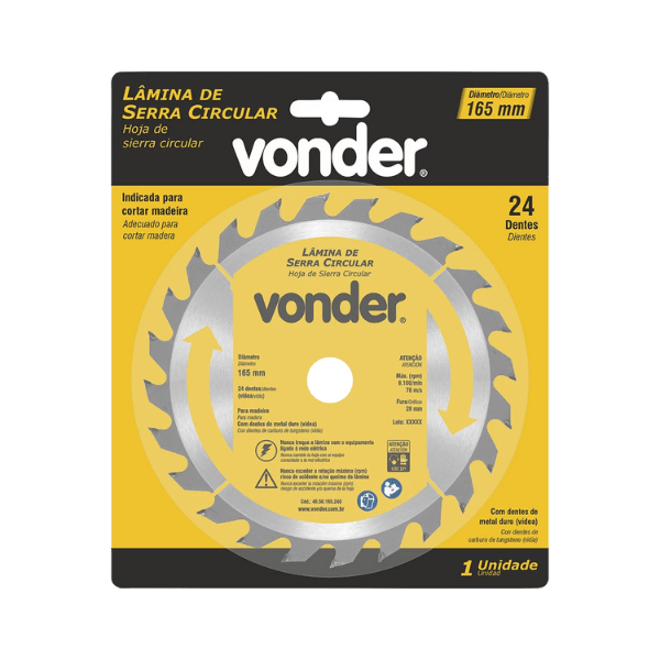 lamina para serra circular madeira videa 165 mm vonder embalada