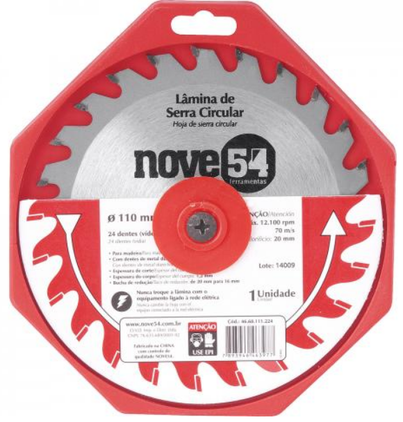 Lâmina P/ Serra Circular Madeira 4.3/8 24D Nove54