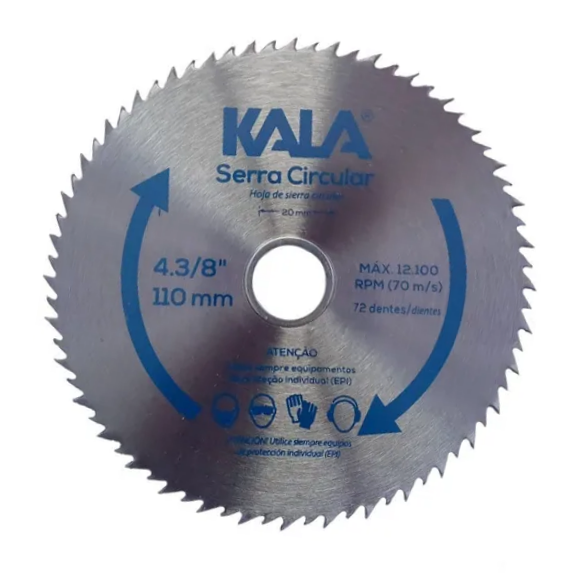 Lâmina P/ Serra Circular Madeira 4.3/8" 72D Kala