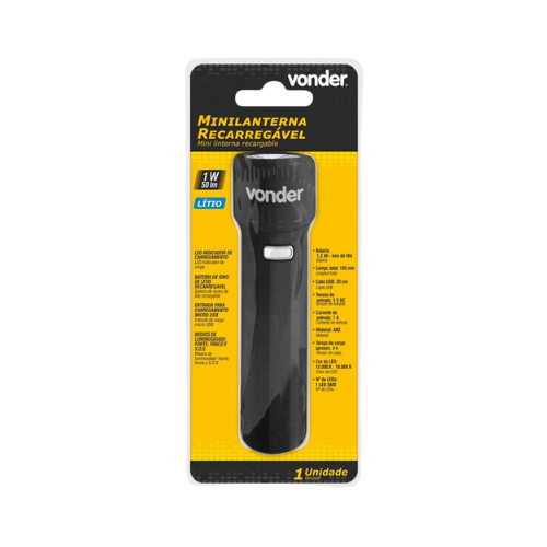 lanterna recarregavel mini 1 led litio vonder