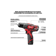 PARAFUSADEIRA DE IMPACTO 12V 2 BAT 2AH C MAL 2408259 MILWAUKEE