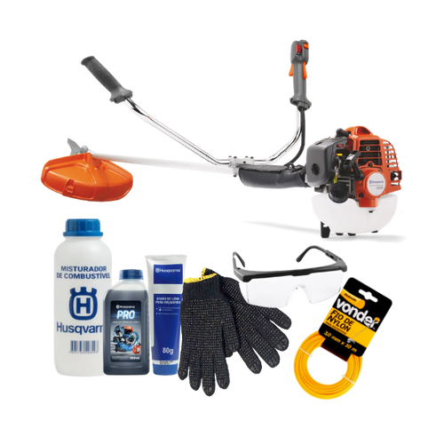 Roçadeira Husqvarna 226R 25.4cc + kit de manutenção e segurança - óleo, misturador, graxa, luva, óculos e nylon.