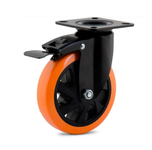 Rodízio Giratório Com Freio Glpbf 414 Pu E Black Laranja Capacidade 140Kg Colson