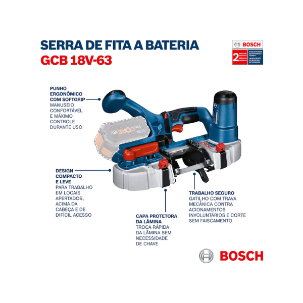 serra a bateria fita 18v gcb 18v63 sem bateria bosch detalhe