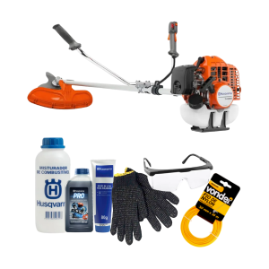Roçadeira Husqvarna 236RII 33.6cc + kit manutenção e segurança - óleo, misturador, graxa, luva, óculos e nylon.