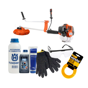 Roçadeira Husqvarna 143rst 41,5cc + kit de manutenção e segurança - óleo, misturador, graxa, luva, óculos e nylon.