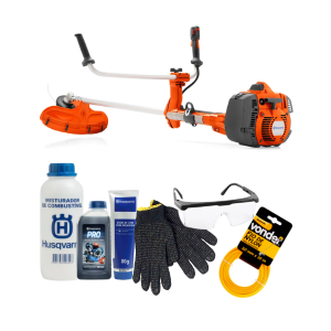 Roçadeira Husqvarna 545RX 45.7cc + kit manutenção e segurança - óleo, misturador, graxa, luva, óculos e nylon.