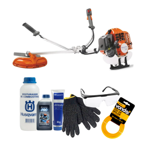 Roçadeira Husqvarna 236R 33.6cc + kit manutenção e segurança - óleo, misturador, graxa, luva, óculos e nylon.