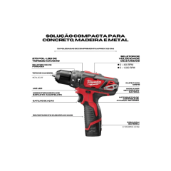 PARAFUSADEIRA DE IMPACTO 12V 2 BAT 2AH C MAL 2408259 MILWAUKEE